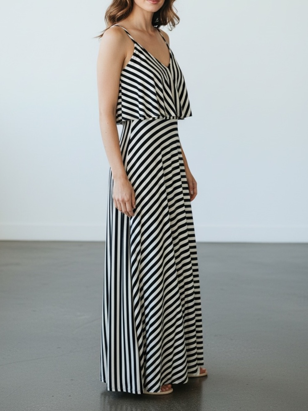Chic Black and White Striped Maxi Dress